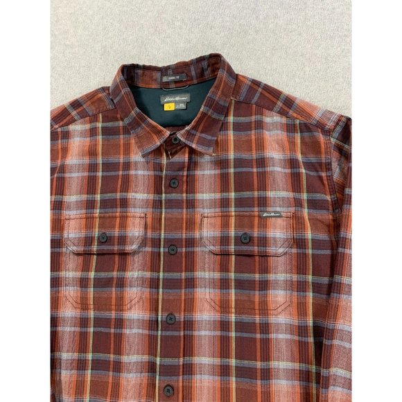 Eddie Bauer Classic Fit Plaid Polyester Button Down Shirt (Men's XXL) Red - Picture 2 of 12